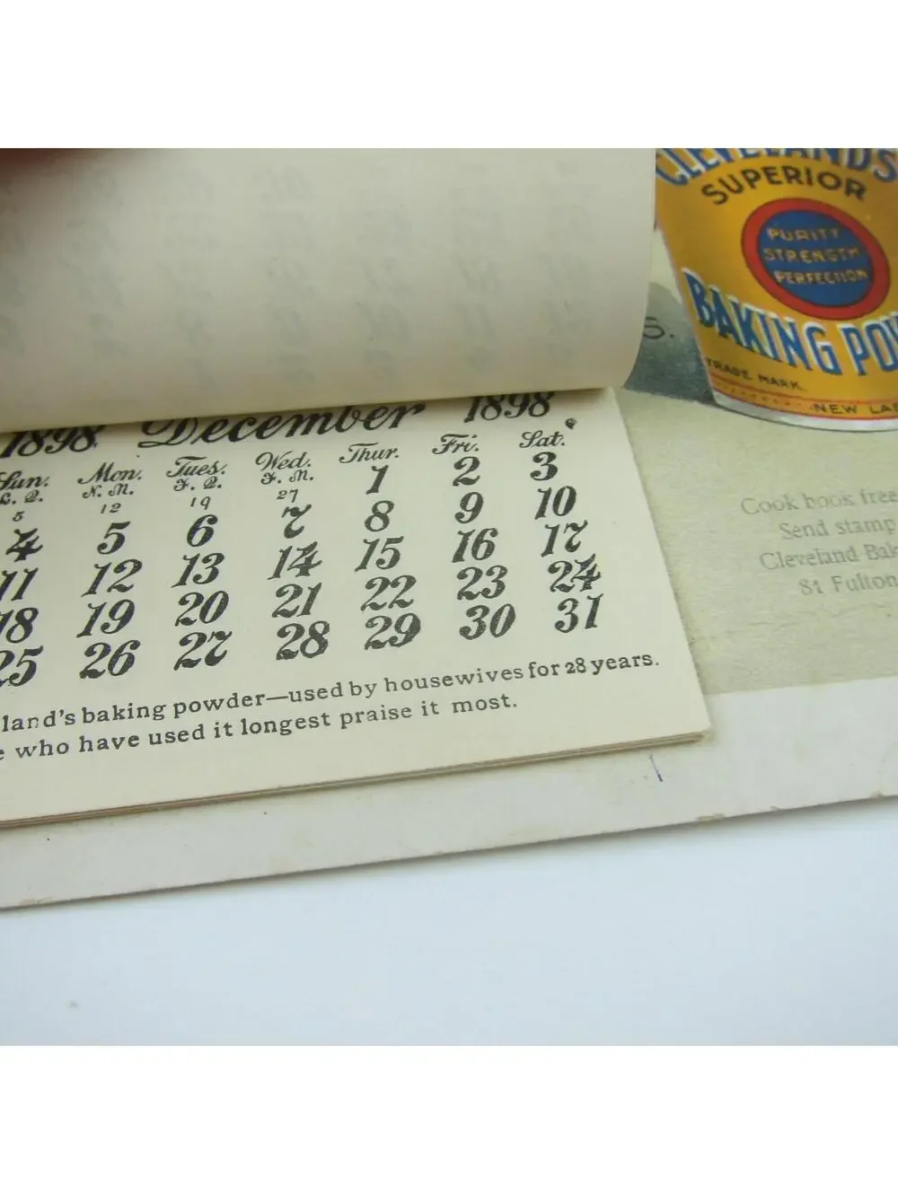 Advertising Wall Calendar Victorian Girl Clevelands Superior Baking Powder 1898